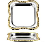 Embossed Square Metal Tray with Geometric Texture Electroplated Modern Organizer for Snacks Jewelry and Essentials Compact 9.5cm Gold Silver for(Gold Inlay)