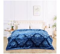 Embossed Style 2ply Heavy Blankets Luxurious Fluffy Ultra Soft Warm Cosy Sofa Sette Bed Raschel Weighted Thick Comfy Fleece Large Blanket King 200X240cm Size Silky Throw Overs (Navy, 4 KG)