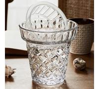 Embossed Thickened Glass Vase Wide Mouth Innjoii Big Base 15.5cm Large Bowl Bouquet Clear Vases Ribbed with a Hydroponic Baskets Vintage for Orchids Avocado Hyacinth Planter Terrarium, Flower Pot