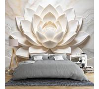 Embossed White Lotus Flower Wall Mural 3D Floral Marble Texture Sculpture Photo Wallpaper 150 × 105 Cm Non Woven Large Wall Decor for Living Room Bedroom Background White Lotus 150 × 105 Cm (W ×