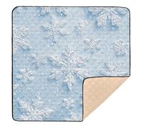 Embossed Winter Snowflake Design Blue Cute Baby Crawling Mat for Floor Water Resistant Foldable Padded Baby Mat for Baby Toddler Infant, 50'' x 50''