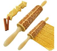 Embossed Wooden Rolling Pin, Christmas Engraved Square Grid Pattern, Cookie Embossing Roller for Baking and Kitchen DIY