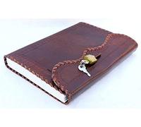 Embossed Your Name in Golden Color ON The Leather Diary/Leather Diary Journal Notepad Writing Book with Lock, Key and Handmade Papers (Brown) (10x7 Inches (A4)