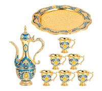 Embossed Zinc Alloy Goblet Drinking Glasses Set with Tray and Decanter