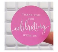 Embosser Stickers 60pcs Circle Label Stickers 2inch Thank You for Celebrating with Us Round Thanks Party Favors for Envelope(Pink)