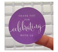 Embosser Stickers 60pcs Circle Label Stickers 2inch Thank You for Celebrating with Us Round Thanks Party Favors for Envelope(Purple)