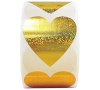 Embosser Stickers Heart Laser Sticker Green Glitter Sealing Labels 500pcs/roll for Valentine's Day Decoration Box Packaging Seals for Envelope(1inch Gold)