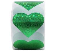 Embosser Stickers Heart Laser Sticker Green Glitter Sealing Labels 500pcs/roll for Valentine's Day Decoration Gift Box Packaging Seals(1inch Green)