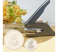 Embosseur de livre personnalisé pour collections de bibliothèques, ex-libris, cartes de visite, mariage | Cadeau pour amoureux des livres, ensemble de tampons d'embossage personnels avec 10 autocollan