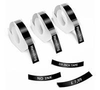 Embossing Label Tape 3/8" (9mm) Compatible with Vixic Omega S, Phomemo, Goknu, Dymo Omega, DYMO Junior, LabelCenter, Embossed Label Maker E975, Plastic Self-Adhesive Embossing Labels, 3 Pack (Black)