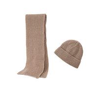 Embouro 2PCS Merino Wool Knit Beanie Scarf Set for Men & Women, Winter Soft Warm Long Scarves with Wool Beanie Hat (Coffee)
