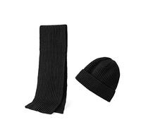 Embouro 2PCS Merino Wool Knit Beanie Scarf Set for Men & Women, Winter Soft Warm Long Scarves with Wool Beanie Hat (Black)