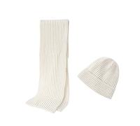 Embouro 2PCS Merino Wool Knit Beanie Scarf Set for Men & Women, Winter Soft Warm Long Scarves with Wool Beanie Hat (Beige)