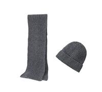 Embouro 2PCS Merino Wool Knit Beanie Scarf Set for Men & Women, Winter Soft Warm Long Scarves with Wool Beanie Hat (Charcoal)