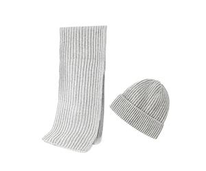 Embouro 2PCS Merino Wool Knit Beanie Scarf Set for Men & Women, Winter Soft Warm Long Scarves with Wool Beanie Hat (Grey)