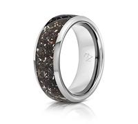 EMBR Bands | Rings For Men | Black & Silver Tungsten | Real, Genuine Nantan Meteorite | Blue & Green Glow | 8mm Width | Durable Jewelry | Wedding Bands