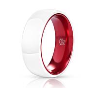 EMBR Men's Ceramic Wedding Ring, Inner Band, Width Sizes 4mm 6mm 8mm, Promise & Engagement Band for Him, Male, Size, White & Red, 11