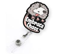 Embrace Chaos Possum Badge Reel Retractable for Nurse Nursing RN CNA LPN & Medical Worker, Funny Animal Badge Reel, Opossum Lovers ID Name Badge Holder with Alligator Clip & 24” Durable Nylon Cord
