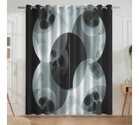 Embrace Darkness,Discover Mystery Abstract Smoke Skull Circle Printed Curtains For Window Treatments - Original Design Privacy Panel Curtains, Classic Gray, W66 x L90(2 Panels) 167x228cm