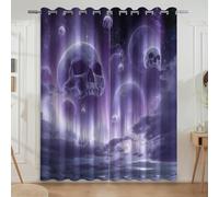 Embrace Darkness,Discover Mystery Surreal Fantasy Skull Aurora Planet Printed Curtains For Nursery or Playroom - Machine Washable Privacy Eyelet Curtains, Royal Purple, W46 x L90(2 Panels) 117x228cm
