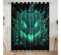 Embrace Darkness Fantasy Thriller Pumpkin Will-O'-The-Wisp Digital Printing Curtains For Bedroom Decor - Original Design Darkening Panel Curtains, Deep Cyan, W52 x L90(2 Panels) 132x228cm