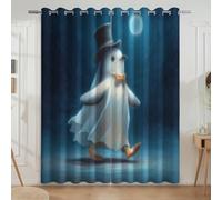 Embrace Darkness Hand-Drawn Style Penguin Dress-Up Ghost Moonlight Polyester Drapes For Boys And Girls - Sound & Heat Reducing Sun-Blocking Eyelet Curtains, Cobalt Blue, W66" x L90"(2 Panels)167x228cm