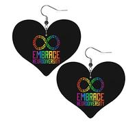 Embrace Neurodiversity Brain Autism Awareness Leather Earrings For Women Dangle Earring Drop Heart Pendant With Hook Gifts For Adult Girl