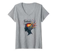 Embrace The Chaos: Creative Mind Musical Inspiration V-Neck T-Shirt, Women, Heather Grey, S