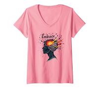 Embrace The Chaos: Creative Mind Musical Inspiration V-Neck T-Shirt, Women, Pink, L