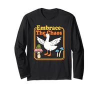 Embrace The Chaos Silly Goose Frog Mushrooms Retro Sarcastic Long Sleeve T-Shirt