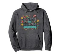 Embrace the Strange: Teacher Edition Quirky Inspirational Pullover Hoodie, Adult Unisex, Dark Heather Grey, M