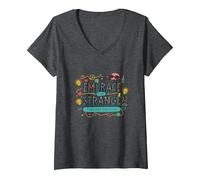 Embrace The Strange: Teacher Edition Quirky Inspirational V-Neck T-Shirt, Women, Dark Heather Grey, M