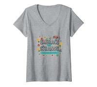 Embrace The Strange: Teacher Edition Quirky Inspirational V-Neck T-Shirt, Women, Heather Grey, M
