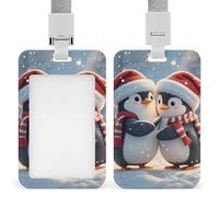 Embracing Penguins ID Badge Holder with Lanyard Vertical Badge Reel Clip Durable Clear Window Name Tag ABS Plastic Push-Pull Design ID Card Holder for Office, Nurses, Employees