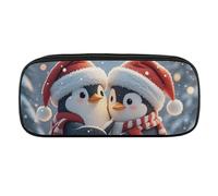 Embracing Penguins Pencil Case Waterproof Leather Pencil Pouch Multi-purpose Aesthetic Makeup Bag Cute Pen Bag Large Cosmetic Bag for Office Stationery, Travel