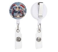 Embracing Penguins Retractable Badge Reel - Personalized ID Name Badge Holder with Lanyard Cute Badges Reel Holder Round Nurse Doctor Name Tag Badges Clip for Work