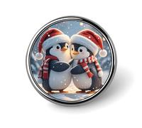 Embracing Penguins Round Badge Cute Enamel Lapel Pin Brooches Button Pin Personalized Clothing Decoration Unisex Badge Holder Hats Bags Shirts Decor