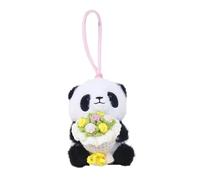 Embracing Roses Panda Pendant Plush Toy - Cute Proposing Bear Doll with Handmade Crochet Bouquet, Romantic Bag Hanging Keychain Decoration, Valentine's Day