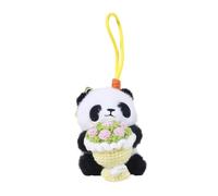 Embracing Roses Panda Pendant Plush Toy - Cute Proposing Bear Doll with Handmade Crochet Bouquet, Romantic Bag Hanging Keychain Decoration, Valentine's Day