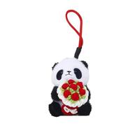 Embracing Roses Panda Pendant Plush Toy - Cute Proposing Bear Doll with Handmade Crochet Bouquet, Romantic Bag Hanging Keychain Decoration, Valentine's Day