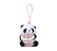 Embracing Roses Panda Pendant Plush Toy - Cute Proposing Bear Doll with Handmade Crochet Bouquet, Romantic Bag Hanging Keychain Decoration, Valentine's Day