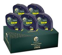 EMBRIIO 91202 S0721620 Set of 5 Plastic Label Tapes Replacement for LetraTag LT-100H LT-100T LT-110T QX50 XR XM 2000 Plus | Black on Yellow | 12 mm x 4 m
