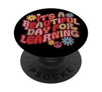 Embrodery style, it's A Beautiful Day For Learning Teacher PopSockets Adhesive PopGrip