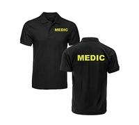 Embroiderd Medic Polo Medic Uniform First Aid Emergency Service Responder Paramedic Left Chest and Back Text Unisex Kids Adults Tee Top (Black, XXL, xx_l)