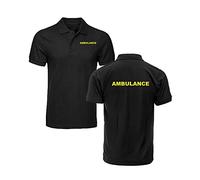 Embroiderd Rescue Polo Ambulance 911 Hospital Service Emergency Left Chest and Back Text Unisex Kids Adults Tee Top (Black, S, s)