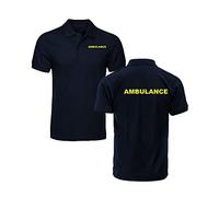 Embroiderd Rescue Polo Ambulance 911 Hospital Service Emergency Left Chest and Back Text Unisex Kids Adults Tee Top (Navy, M, m)