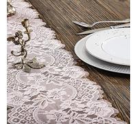 Embroidered and Durable Blush Pink Lace Table Runner-Feminen 12''x120'' with Floral Fringe-Perfect for Outdoor and Chic Wedding and Bridal/Baby Shower Decorations