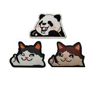 Embroidered Animal Patch Set, Panda and Thumbs Up Cat Design, Hook Backing for Backpacks, Fabric Patches Appliques, 3 Pack