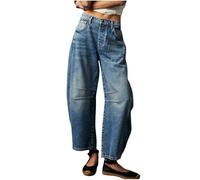 Embroidered Barrel Wide Leg Denim Jeans for Women UK Floral Print Y2K Pants Mid Rise Ankle Bohemian Causal Loose Baggy Jeans Work Daily Holiday Wedding Party Pants Boyfriend Vintage Patchwork Jeans