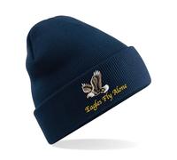 Embroidered Beanie Hat with Unique Eagle Design, Eagles Fly Alone (UK, Alpha, One Size, Navy)
